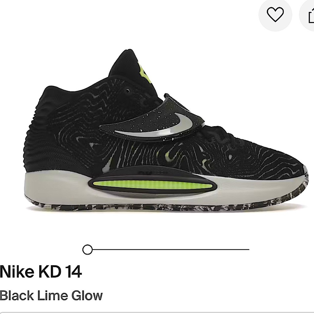 Nike Men's Zoom KD 14 Black Fog Lime Glow Green Black size 10M authentic